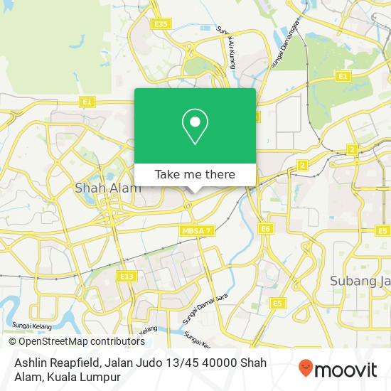 Peta Ashlin Reapfield, Jalan Judo 13 / 45 40000 Shah Alam