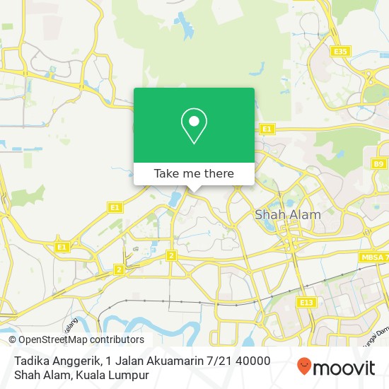 Peta Tadika Anggerik, 1 Jalan Akuamarin 7 / 21 40000 Shah Alam