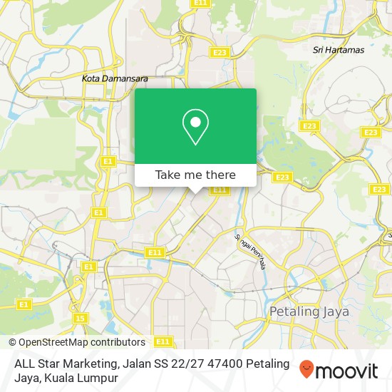 Peta ALL Star Marketing, Jalan SS 22 / 27 47400 Petaling Jaya