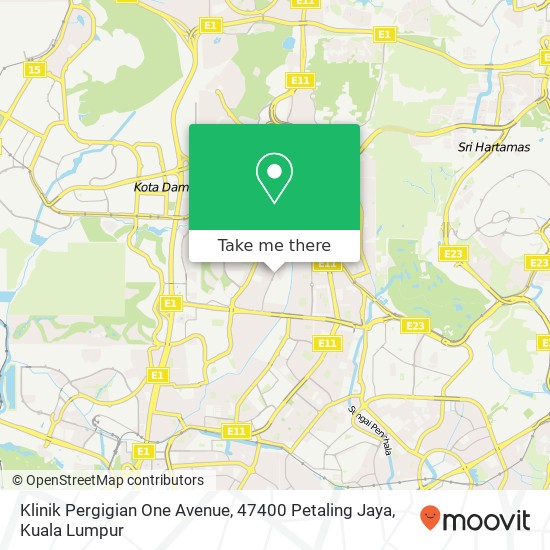 Peta Klinik Pergigian One Avenue, 47400 Petaling Jaya