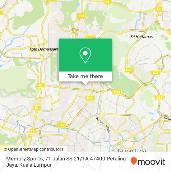 Peta Memory Sports, 71 Jalan SS 21 / 1A 47400 Petaling Jaya