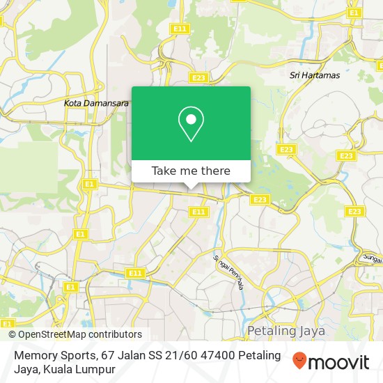 Peta Memory Sports, 67 Jalan SS 21 / 60 47400 Petaling Jaya