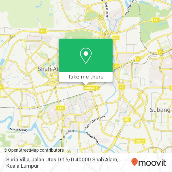 Peta Suria Villa, Jalan Utas D 15 / D 40000 Shah Alam
