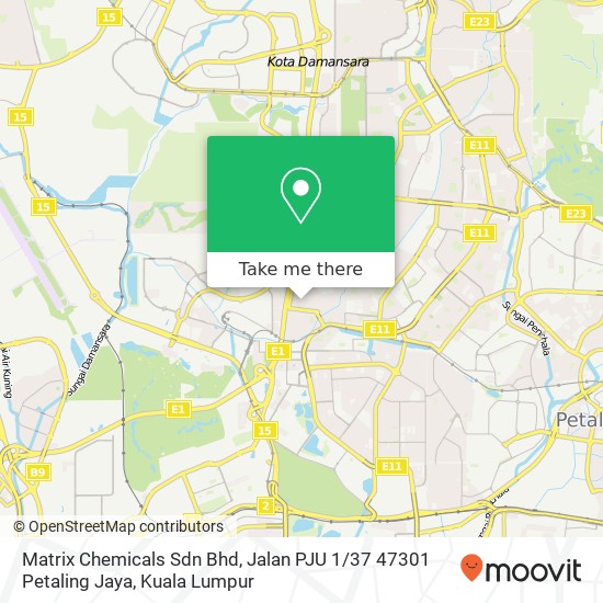 Peta Matrix Chemicals Sdn Bhd, Jalan PJU 1 / 37 47301 Petaling Jaya