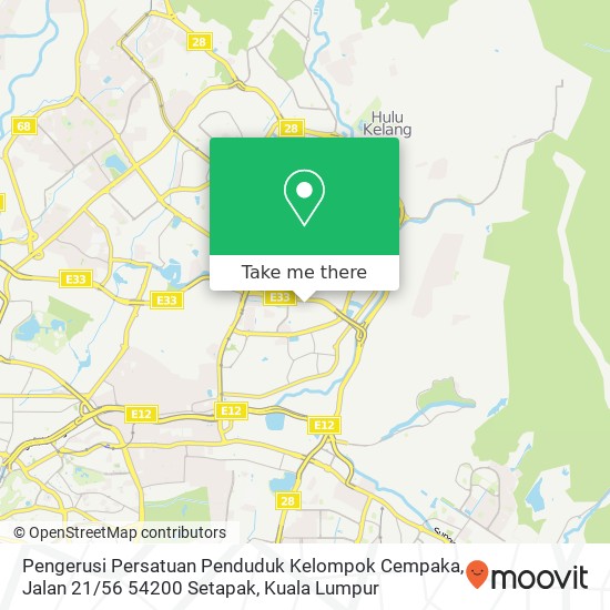 Peta Pengerusi Persatuan Penduduk Kelompok Cempaka, Jalan 21 / 56 54200 Setapak