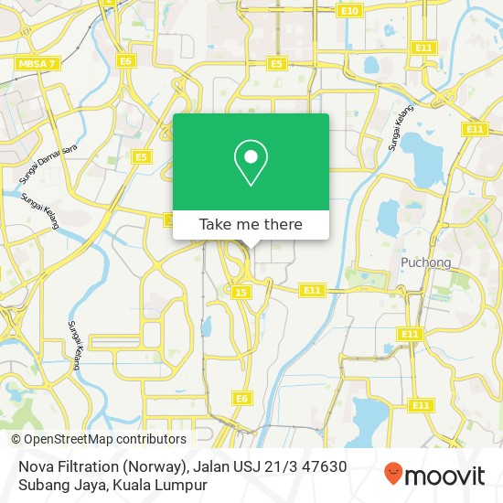 Peta Nova Filtration (Norway), Jalan USJ 21 / 3 47630 Subang Jaya