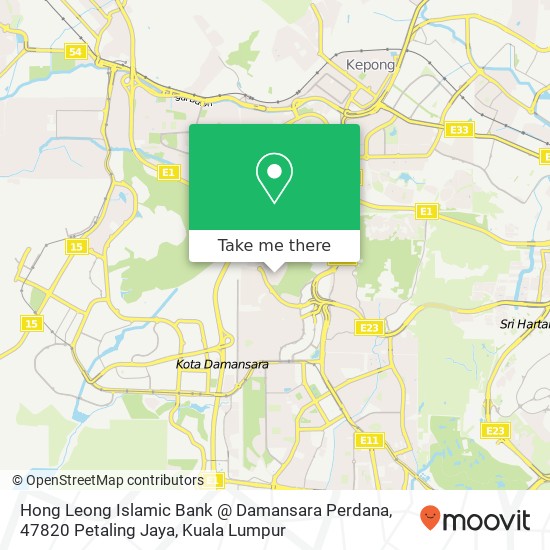 Peta Hong Leong Islamic Bank @ Damansara Perdana, 47820 Petaling Jaya