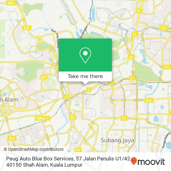 Peta Peug Auto Blue Box Services, 57 Jalan Penulis U1 / 42 40150 Shah Alam