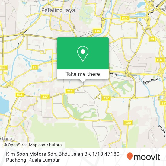Peta Kim Soon Motors Sdn. Bhd., Jalan BK 1 / 18 47180 Puchong