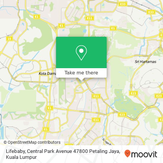 Peta Lifebaby, Central Park Avenue 47800 Petaling Jaya
