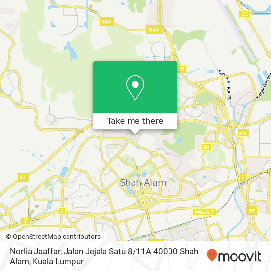 Peta Norlia Jaaffar, Jalan Jejala Satu 8 / 11A 40000 Shah Alam