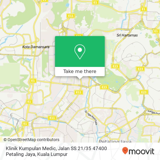 Peta Klinik Kumpulan Medic, Jalan SS 21 / 35 47400 Petaling Jaya