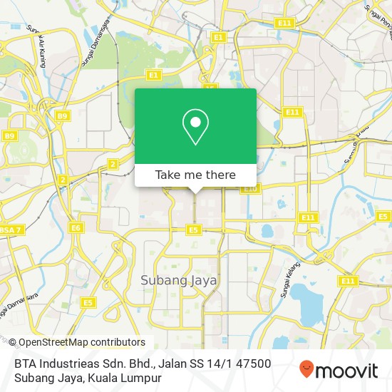 Peta BTA Industrieas Sdn. Bhd., Jalan SS 14 / 1 47500 Subang Jaya