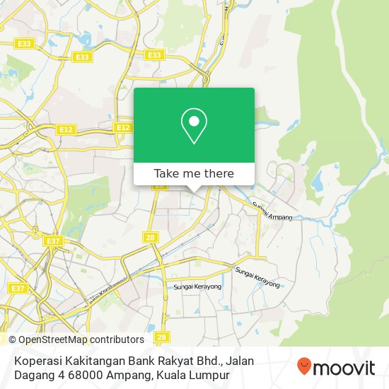 Peta Koperasi Kakitangan Bank Rakyat Bhd., Jalan Dagang 4 68000 Ampang