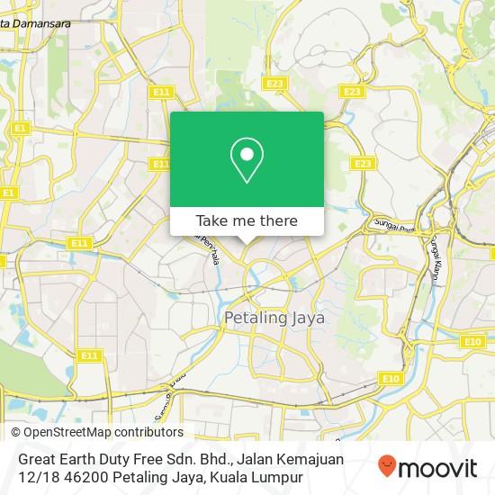 Peta Great Earth Duty Free Sdn. Bhd., Jalan Kemajuan 12 / 18 46200 Petaling Jaya