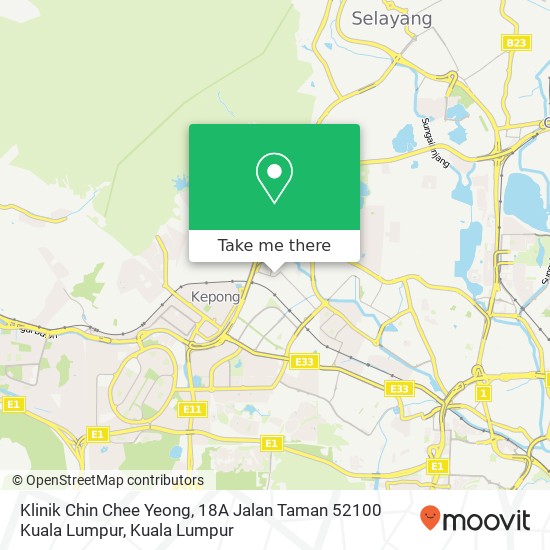 Peta Klinik Chin Chee Yeong, 18A Jalan Taman 52100 Kuala Lumpur