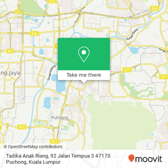 Peta Tadika Anak Riang, 92 Jalan Tempua 3 47170 Puchong