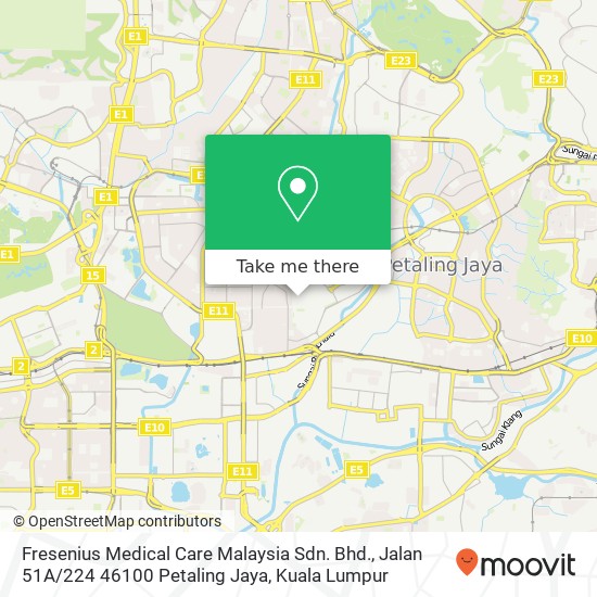 Peta Fresenius Medical Care Malaysia Sdn. Bhd., Jalan 51A / 224 46100 Petaling Jaya