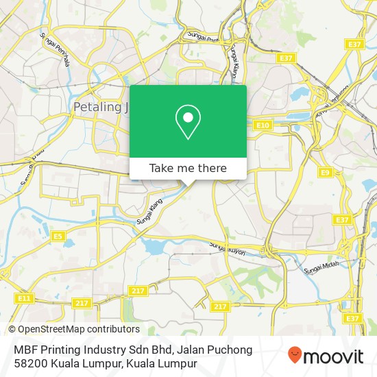 Peta MBF Printing Industry Sdn Bhd, Jalan Puchong 58200 Kuala Lumpur