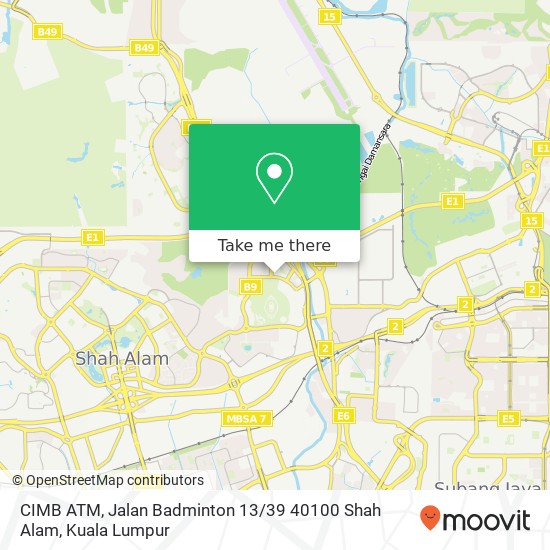 Peta CIMB ATM, Jalan Badminton 13 / 39 40100 Shah Alam