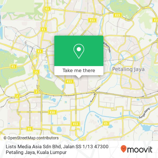 Lists Media Asia Sdn Bhd, Jalan SS 1 / 13 47300 Petaling Jaya map