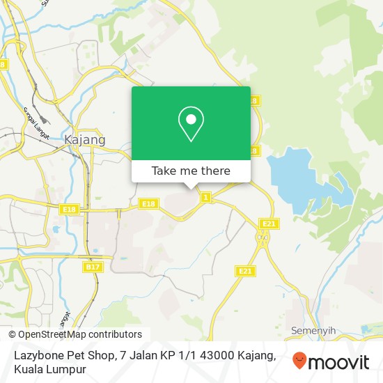 Peta Lazybone Pet Shop, 7 Jalan KP 1 / 1 43000 Kajang