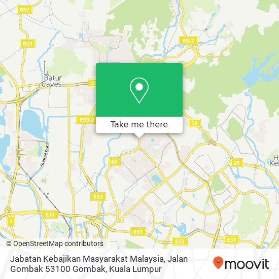 Peta Jabatan Kebajikan Masyarakat Malaysia, Jalan Gombak 53100 Gombak