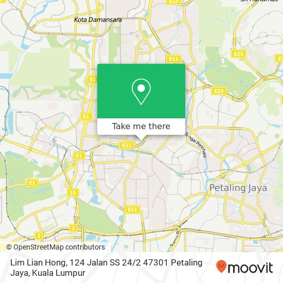 Peta Lim Lian Hong, 124 Jalan SS 24 / 2 47301 Petaling Jaya