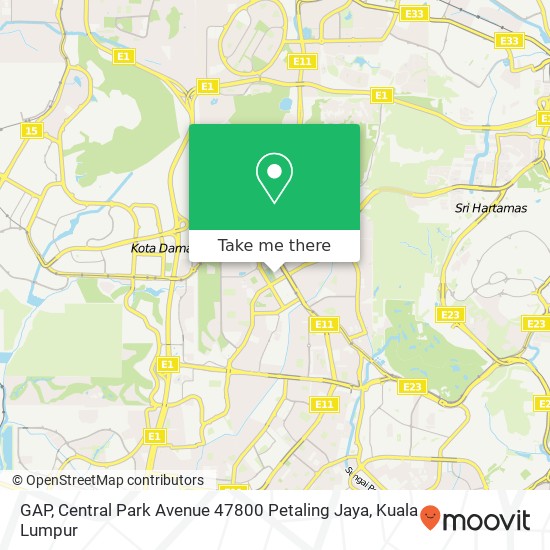 Peta GAP, Central Park Avenue 47800 Petaling Jaya