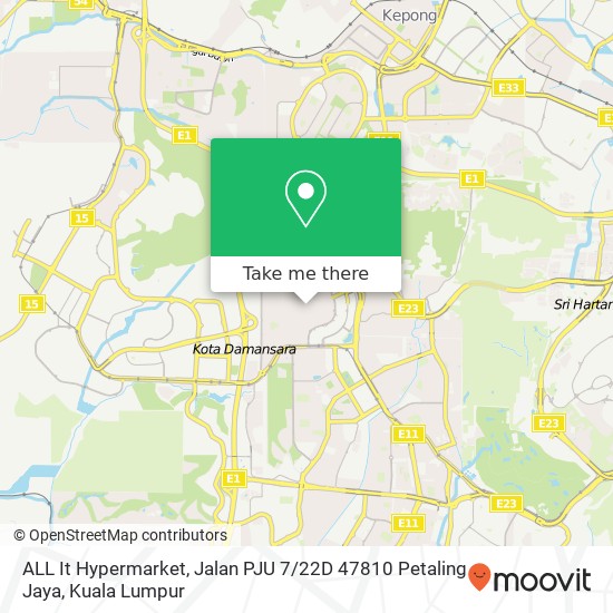 Peta ALL It Hypermarket, Jalan PJU 7 / 22D 47810 Petaling Jaya