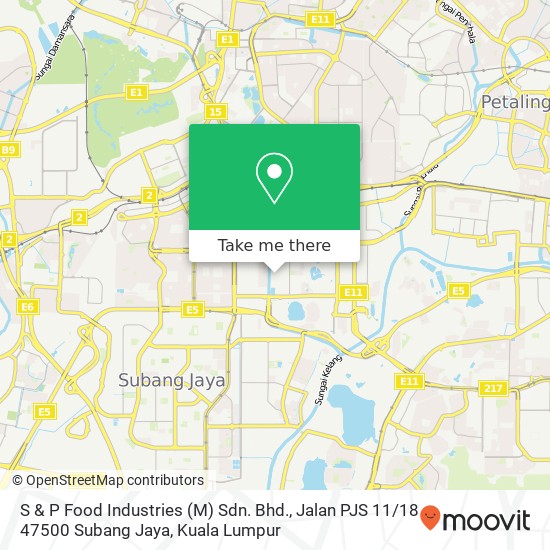 Peta S & P Food Industries (M) Sdn. Bhd., Jalan PJS 11 / 18 47500 Subang Jaya