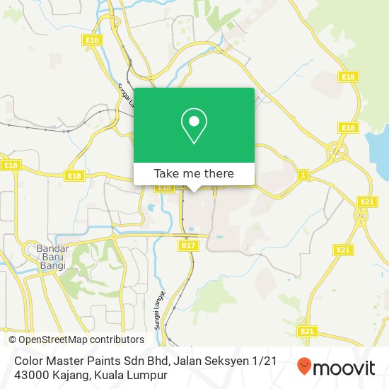 Peta Color Master Paints Sdn Bhd, Jalan Seksyen 1 / 21 43000 Kajang