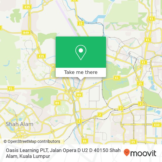 Peta Oasis Learning PLT, Jalan Opera D U2 D 40150 Shah Alam