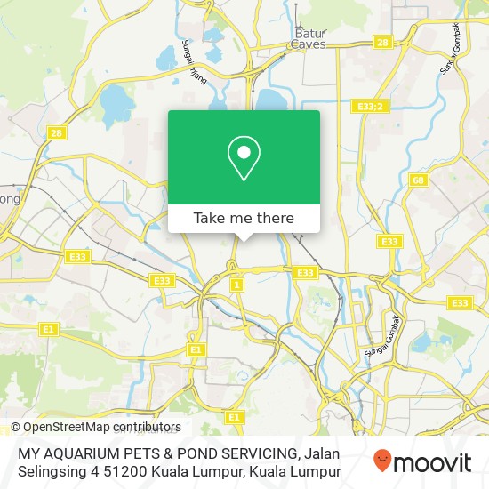 Peta MY AQUARIUM PETS & POND SERVICING, Jalan Selingsing 4 51200 Kuala Lumpur