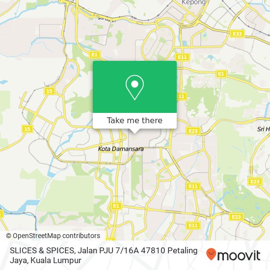 Peta SLICES & SPICES, Jalan PJU 7 / 16A 47810 Petaling Jaya