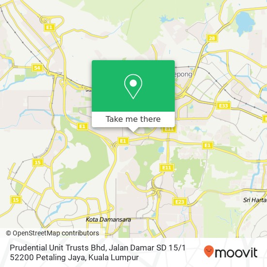 Peta Prudential Unit Trusts Bhd, Jalan Damar SD 15 / 1 52200 Petaling Jaya