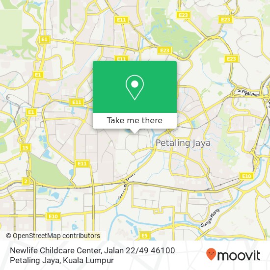 Peta Newlife Childcare Center, Jalan 22 / 49 46100 Petaling Jaya