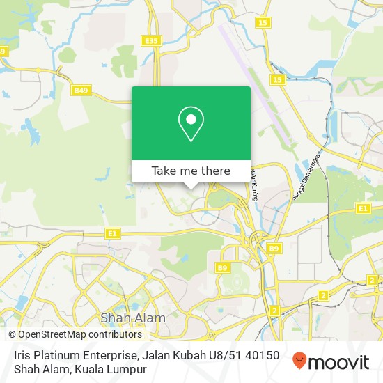 Peta Iris Platinum Enterprise, Jalan Kubah U8 / 51 40150 Shah Alam