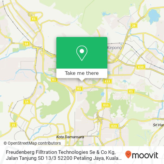 Peta Freudenberg Filltration Technologies Se & Co Kg, Jalan Tanjung SD 13 / 3 52200 Petaling Jaya