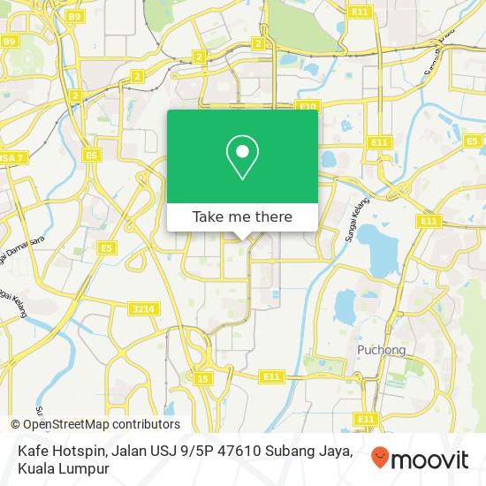 Peta Kafe Hotspin, Jalan USJ 9 / 5P 47610 Subang Jaya