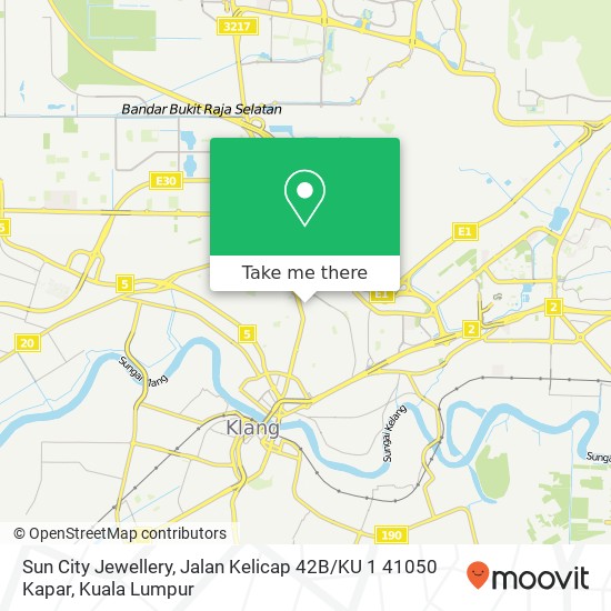 Peta Sun City Jewellery, Jalan Kelicap 42B / KU 1 41050 Kapar