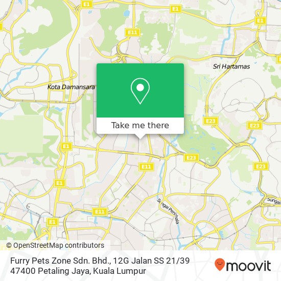 Peta Furry Pets Zone Sdn. Bhd., 12G Jalan SS 21 / 39 47400 Petaling Jaya