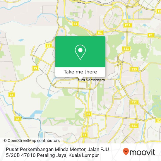 Peta Pusat Perkembangan Minda Mentor, Jalan PJU 5 / 20B 47810 Petaling Jaya