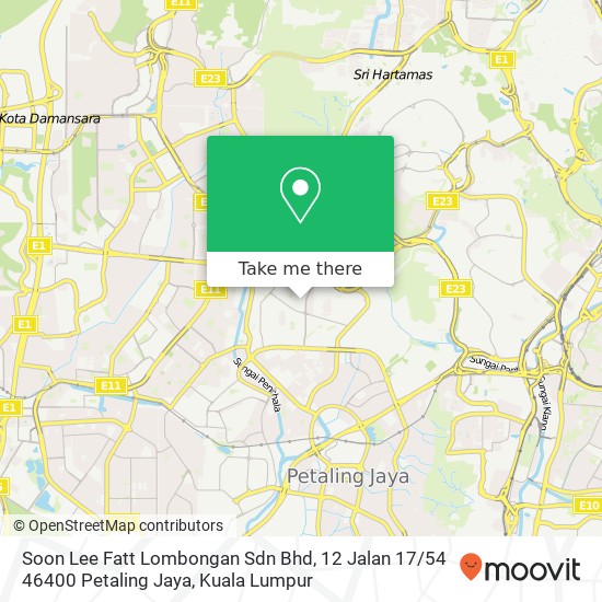 Peta Soon Lee Fatt Lombongan Sdn Bhd, 12 Jalan 17 / 54 46400 Petaling Jaya