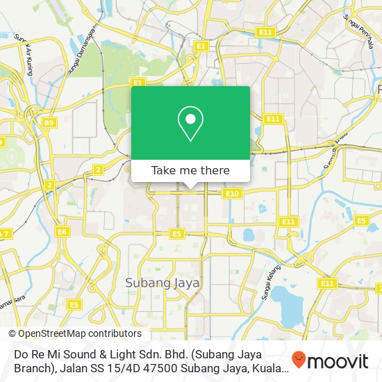 Peta Do Re Mi Sound & Light Sdn. Bhd. (Subang Jaya Branch), Jalan SS 15 / 4D 47500 Subang Jaya