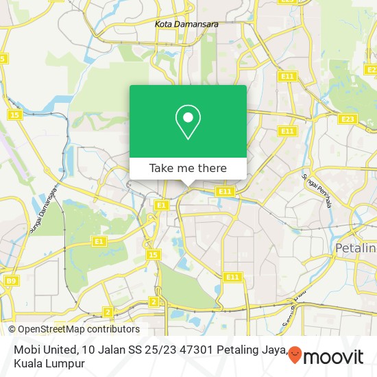 Peta Mobi United, 10 Jalan SS 25 / 23 47301 Petaling Jaya