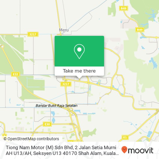 Tiong Nam Motor (M) Sdn Bhd, 2 Jalan Setia Murni AH U13 / AH, Seksyen U13 40170 Shah Alam map