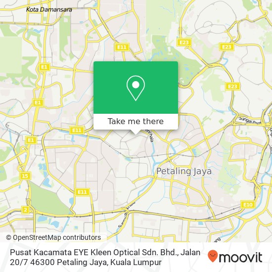 Peta Pusat Kacamata EYE Kleen Optical Sdn. Bhd., Jalan 20 / 7 46300 Petaling Jaya