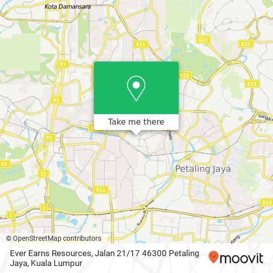 Peta Ever Earns Resources, Jalan 21 / 17 46300 Petaling Jaya