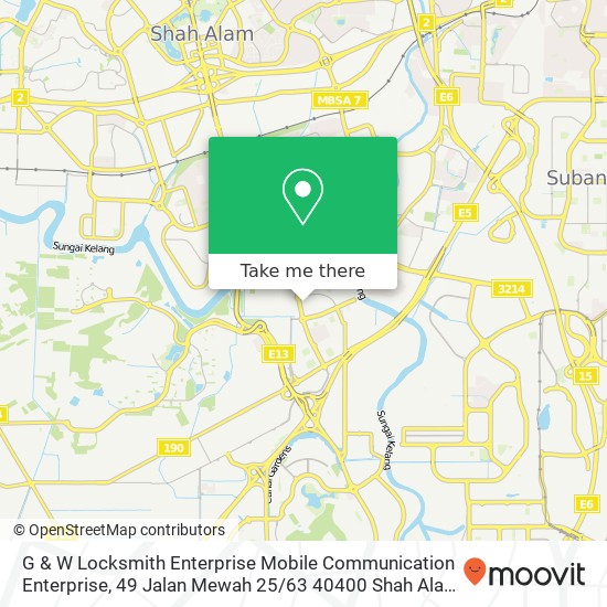 Peta G & W Locksmith Enterprise Mobile Communication Enterprise, 49 Jalan Mewah 25 / 63 40400 Shah Alam